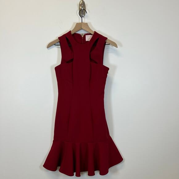 CINQ A SEPT SCORPIO CUT OUT TULIP HEM MINI DRESS CRIMSON RED Women’s Size 0 - Picture 5 of 13